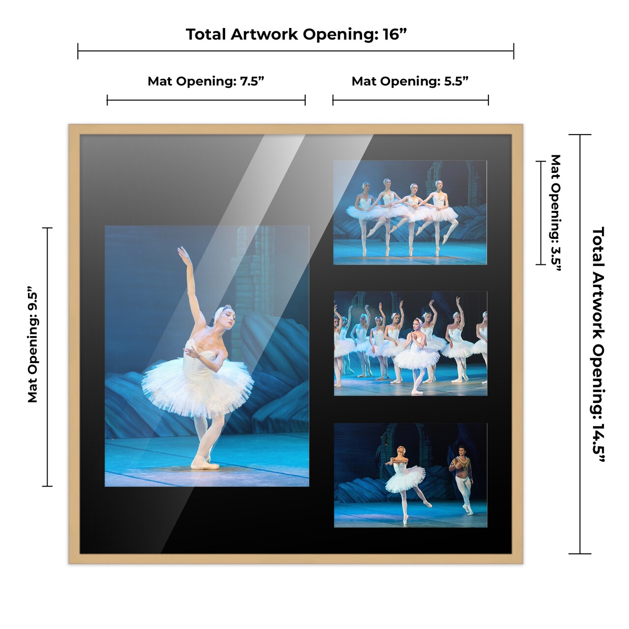 Natural Finish Collage Frame - Black Mat, 20 Frame Sizes to Choose From, UV Acrylic, Wall Hanging Hardware, Vertical or Horizontal Display